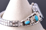 Silver & Turquoise Navajo Handmade Eagle Feathers Watch by Annie Spencer 6H31P