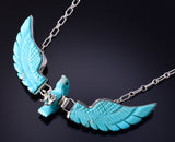 19" Silver & Turquoise 3-Piece Moveable Eagle in Flight Navajo Necklace 5F10O