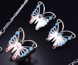 Silver Multistone Zuni Inlay Butterfly Necklace 3-Piece Set Adrian Wallace 5L25Z