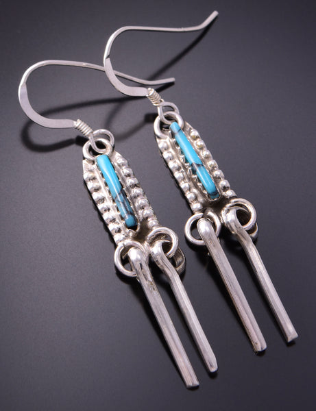 Silver & Turquoise Zuni Handmade Dangle Earrings by Kathryn Qualo 3B10W