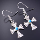 Silver & Turquoise Navajo Handmade Cross Earrings 3B10H