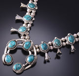 Petite Vintage Silver & Turquoise Navajo Squash Blossom Necklace 6H31R