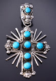Silver & Turquoise Zuni Petit Point Cross Pendant by Verdi Booqua 6D27A