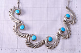 Vintage `18" Silver & Turquoise Navajo Flow Sandcast Necklace 5J29L