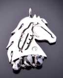 Silver & White Buffalo Turquoise Navajo Handmade Horse Feather Pendant by Robert Vandever 3F19Z
