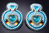 Navajo Handmade Glass Beaded Heart Shield Earrings by Mary Lee 6D22M