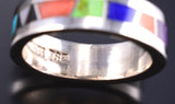 Size 5-1/2 Silver Multistone Navajo All Around Inlay Ring by Rose Ann Long 5L25S