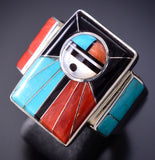 Size 9-3/4 Silver & Turquoise Multistone Zuni Inlay Sunface Ring Don Dewa 6F17D