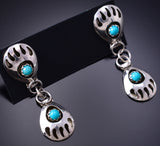 Silver & Turquoise Navajo Bear Strength Earrings by Cynthia John 6D20P