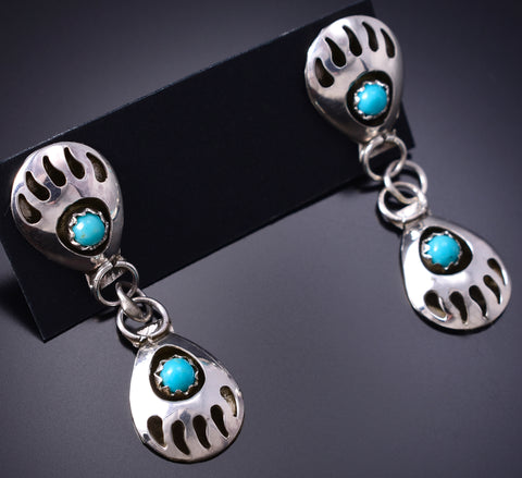 Silver & Turquoise Navajo Bear Strength Earrings by Cynthia John 6D20P