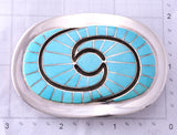 Preowned Silver & Turquoise Zuni Hummingbird Inlay Buckle by Amy Quandelacy 4E28B