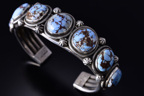 Silver & Golden Hills Turquoise 7-Stone Navajo Bracelet by Erick Begay 5F30N