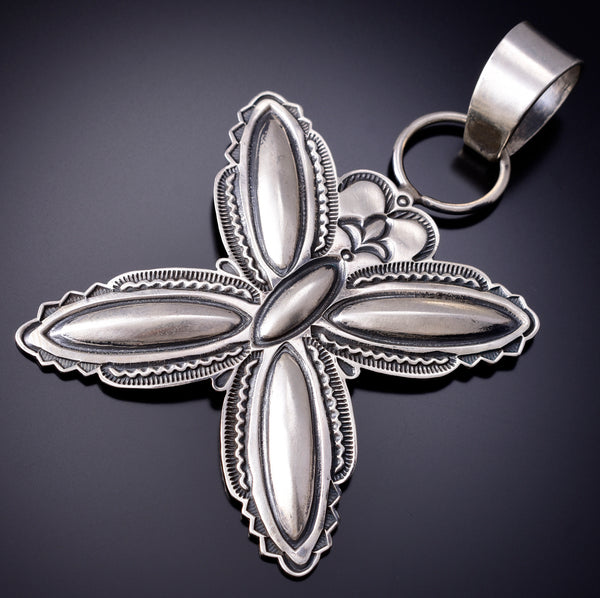 Silver Navajo Handstamped Star Concho Pendant by Roland Dixson 6H25F