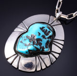Vintage Silver & Turquoise Navajo Sunrays Pendant by J. Begay 6A03L