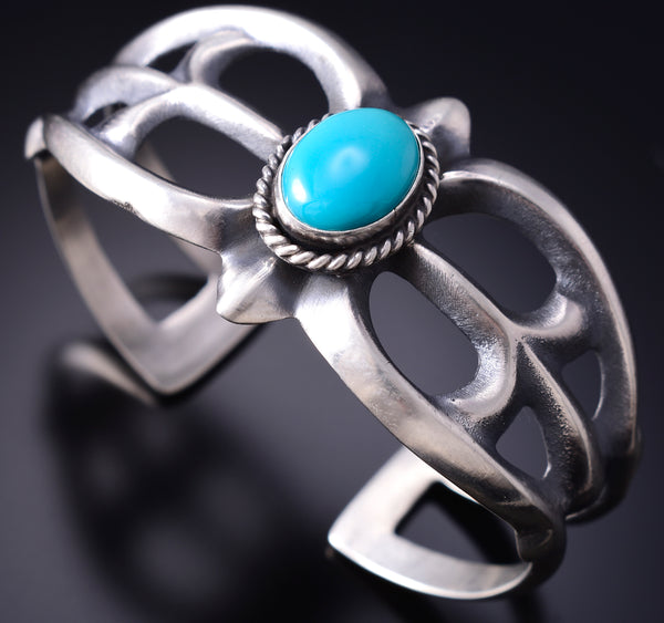 Silver & Turquoise Navajo Sandcasting Bracelet by Eugene Gruber 6D27C