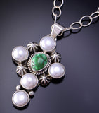 Silver & Sonoran Gold Turquoise - Freshwater Pearls Cross by Erick Begay 3C30T