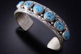 Traditional Navajo Kingman Turquoise Sterling Silver Bracelet 6K28T