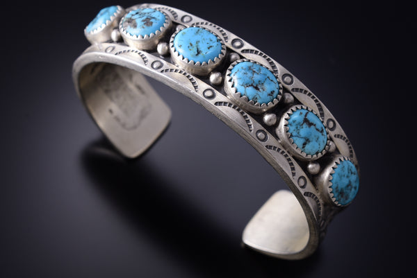 Traditional Navajo Kingman Turquoise Sterling Silver Bracelet 6K28T