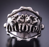 Size 10-3/4 Silver Navajo Handmade Strong Wolfpack Men's Ring by RB 4A25M