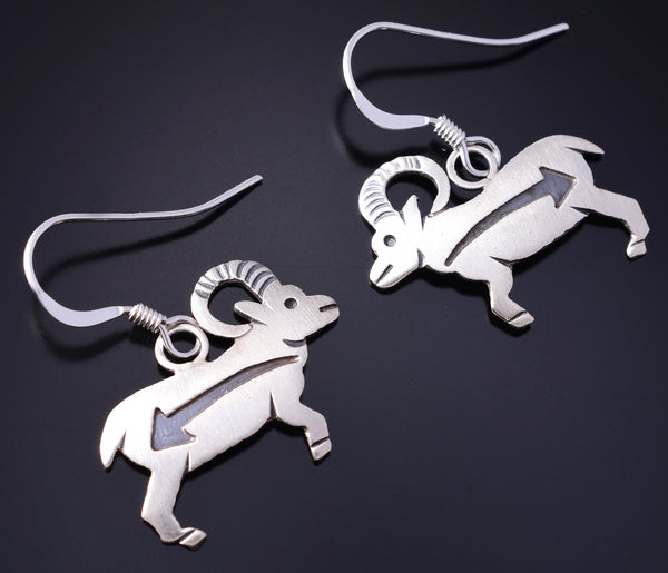 Silver Navajo Handmade Big Horned Sheep Earrings by Robert Gene 5G22U