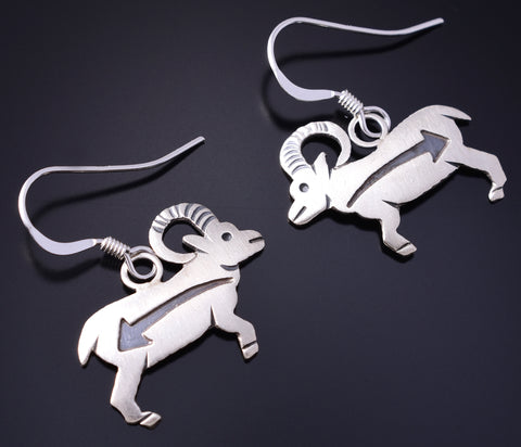 Silver Navajo Handmade Big Horned Sheep Earrings by Robert Gene 5G22U
