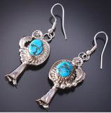 Traditional Navajo Squash Blossom Earring with Kingman Turquoise 6K02M