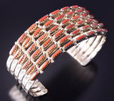 Silver & Coral Zuni Handmade Bracelet by Murray Hannaweeka 4F23Q