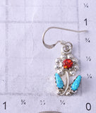 Silver & Turquoise w/ Fire Opal Zuni Flower Earrings by Marsha Quam 5G18W