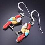 Silver & Coral Multistone Zuni Inlay Parrot Earrings by Stephen Lonjose 3J22A