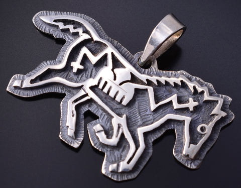Silver Hopi Handmade Horse Running Free Pendant by Gerald Lomaventema 5H25S