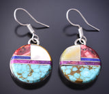 Silver & Turquoise Multistone Navajo Inlay Earrings by Arnold Yazzie 6F17J
