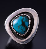 Vintage Size 5-1/2 Silver & Bisbee Turquoise Navajo Handmade Ring by Kee Yazzie 5K10T