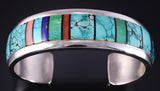 Vintage Silver & Turquoise Multistone Navajo Inlay Bracelet by RB 5K10B