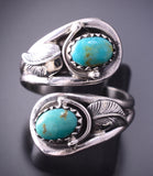 Adjustable Silver & Turquoise Feathers Wrap Ring by Genevieve Francisco 4A12R
