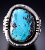 Vintage Size 10-1/2 Silver & Turquoise Navajo Handmade Round Ring 6D28P