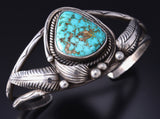 Vintage Silver & Turquoise Eagle Feathers Navajo Bracelet 6A03S
