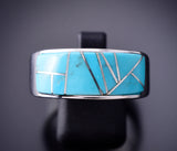 Size 12 Silver & Turquoise Navajo Inlay Men's Ring by TSF 3L07M