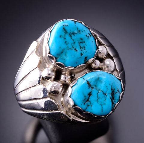 Size 13-1/2 Silver & Kingman Turquoise Navajo Men's Ring by Alvery Smith 4A25V