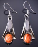 Silver & Spiny Oyster Shell Navajo Handmade Squash Earrings Louise Yazzie 6F17U