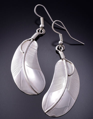 All Silver Soft Edge Navajo Feather Earrings by Chester Charley 6J30D