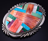 Vintage Silver & Turquoise Multistone Navajo Inlay Buckle by Ray Jack 5J29S