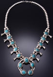 Petite Vintage Silver & Turquoise Navajo Squash Blossom Necklace 6H31R
