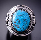 Size 10-3/4 Silver & Turquoise Navajo Handmade Ring by Derrick Gordon 4A04U