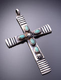Silver & Turquoise Navajo Handmade Cross Pendant by Martha Cayancito 3F10X