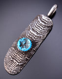 Silver & Turquoise Navajo Tufacast Long Pendant by Ravis Henry 6D20V