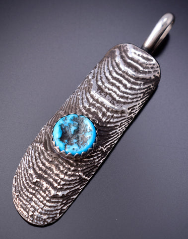 Silver & Turquoise Navajo Tufacast Long Pendant by Ravis Henry 6D20V