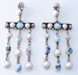 Golden Hills Turquoise &  Pearls Navajo Earrings by Erick Begay 3H19W