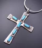 Silver & Turquoise Zuni Handmade Cross Pendant by C. Iule 3F10Z