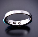 Size 7-1/2 Silver & Turquoise Navajo Inlay Ring by TSF 3L07U