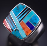 Size 12-3/4 Silver Multistone Navajo Inlay Men's Ring by Bessie Johnson 5L05F